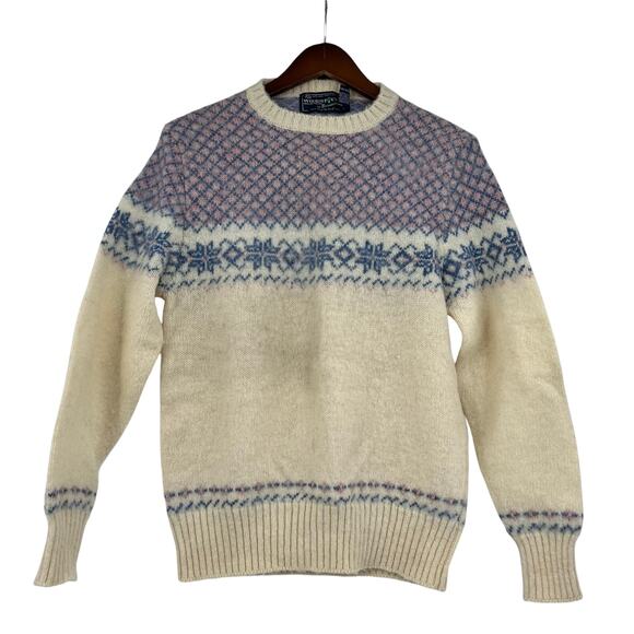 VINTAGE 100% Shetland Wool cream fair isle pullover sweater size medium / 40 - Picture 1 of 6